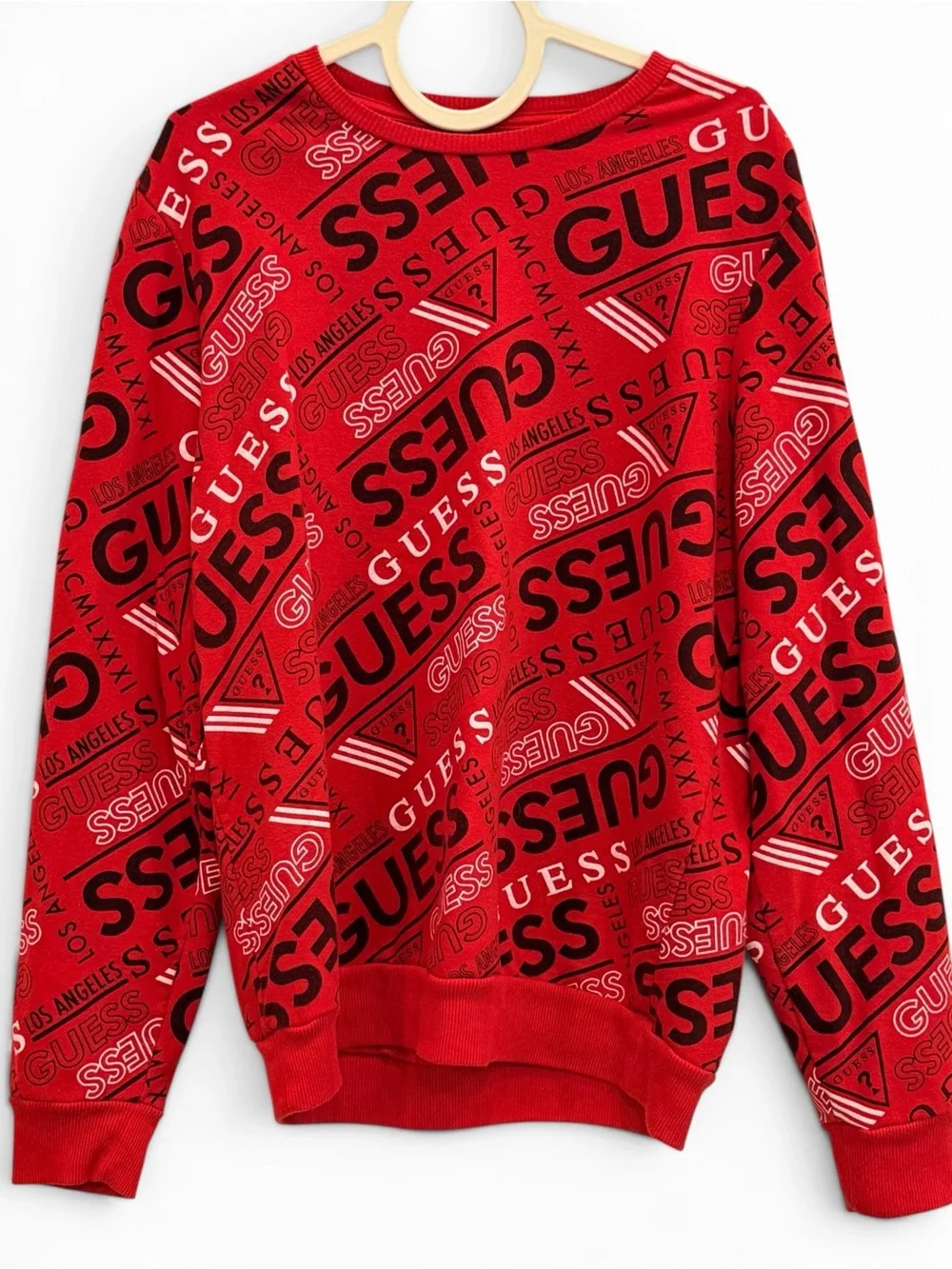 Guess Red Allover Logo Pullover Sweatshirt